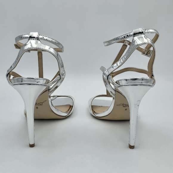 Jewel Badgley Mishka Kiki Ankle Strap Heeled Sandals, Silver, Women's Size 8 - Picture 7 of 16